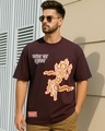Shop Men's Chocolate Brown Bhari Aura Graphic Printed Oversized T-shirt-Front