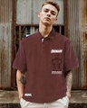 Shop Men's Chocolate Brown Iron Man Graphic Printed Oversized Acid Wash Polo T-shirt-Front