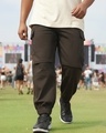 Shop Men's Chocolate Brown Oversized Plus Size Cargo Jogger Pants-Front