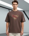 Shop Men's Chocolate Brown Superman Logo Graphic Printed Oversized T-shirt-Front