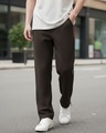 Shop Men's Chocolate Brown Textured Oversized Parachute Pants-Front