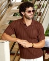 Shop Men's Chocolate Brown Textured Slim Fit Polo T-shirt-Front
