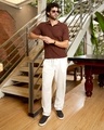 Shop Men's Chocolate Brown Textured Slim Fit Polo T-shirt-Full