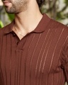 Shop Men's Chocolate Brown Textured Slim Fit Polo T-shirt