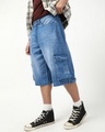 Shop Men's Blue Washed Baggy Fit Cargo Shorts-Front
