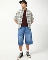Shop Men's Blue Washed Baggy Fit Cargo Shorts-Full