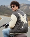 Shop Men's Coffee Brown & Beige Batman Graphic Printed Oversized Bomber Jacket-Front