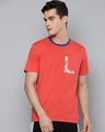 Shop Men's Coral Red L Typography Slim Fit T-shirt-Front