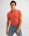 Shop Men's Coral Red Slim Fit Polo T-shirt-Design