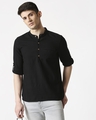 Shop Men's Cotton Solid Black Kurta-Front