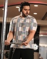 Shop Men's Cream Checked Oversized Plus Size T-shirt-Front