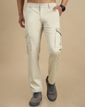 Shop Men's Cream Slim Fit Cargo Pants-Front