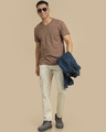 Shop Men's Cream Slim Fit Cargo Pants-Full