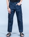 Shop Men's Dark Blue Baggy Fit Cargo Jeans-Front