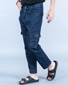 Shop Men's Dark Blue Baggy Fit Cargo Jeans-Design