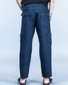 Shop Men's Dark Blue Baggy Fit Cargo Jeans-Full