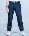 Shop Men's Dark Blue Baggy Fit Cargo Jeans-Front