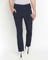 Shop Men's Dark Blue Printed Regular Fit Track Pants-Front