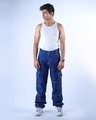 Shop Men's Dark Blue Relaxed Fit Cargo Jeans-Full