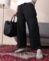 Shop Men's Dark Blue Washed Straight Fit Cargo Carpenter Jeans-Front