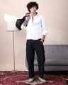 Shop Men's Dark Blue Washed Straight Fit Cargo Carpenter Jeans-Full