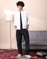 Shop Men's Dark Blue Washed Straight Fit Cargo Jeans-Full