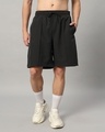 Shop Men's Dark Grey Front Pleated Relaxed Fit Shorts-Front