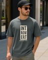 Shop Men's Dark Grey Introvert Typography Oversized T-shirt-Front