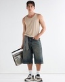 Shop Men's Dark Blue Washed Straight Fit Shorts-Full