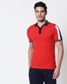 Shop Men's Dark Navy-White-Imperial Red Sporty Sleeve Panel Polo T-Shirt-Front