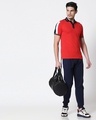 Shop Men's Dark Navy-White-Imperial Red Sporty Sleeve Panel Polo T-Shirt-Full