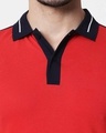 Shop Men's Dark Navy-White-Imperial Red Sporty Sleeve Panel Polo T-Shirt