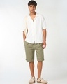 Shop Men's Dark Olive Green Oversized Cotton Linen Shorts-Full