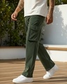 Shop Men's Dark Olive Green Straight Fit Cargo Corduroy Pants-Front