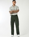 Shop Men's Dark Olive Green Straight Fit Cargo Corduroy Pants-Full