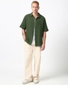 Shop Men's Dark Olive Green Textured Oversized Shirt-Full