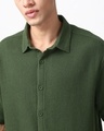 Shop Men's Dark Olive Green Textured Oversized Shirt
