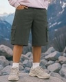 Shop Men's Dark Olive Green Washed Baggy Fit Cargo Carpenter Shorts-Front