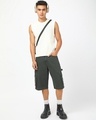 Shop Men's Dark Olive Green Washed Straight Fit Cargo Carpenter Shorts-Full