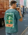 Shop Men's Dark Sea Green Kadak Chai Graphic Printed Oversized Acid Wash T-shirt-Front