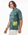 Shop Men's Dark Sea Green Pure Moto Graphic Printed Oversized Acid Wash T-shirt-Full