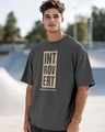 Shop Men's Dark Shadow Grey Introvert Typography Oversized T-shirt-Front