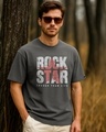 Shop Men's Dark Shadow Grey Rock Star Typography Oversized T-shirt-Front