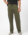 Shop Men's Deep Moss Green The Rogue Color Block Oversized Wide Leg Track Pants-Front