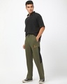 Shop Men's Deep Moss Green The Rogue Color Block Oversized Wide Leg Track Pants-Full