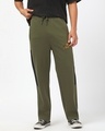 Shop Men's Deep Moss Green The Rogue Color Block Oversized Wide Leg Track Pants-Front