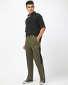 Shop Men's Deep Moss Green The Rogue Color Block Oversized Wide Leg Track Pants-Full