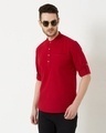 Shop Men's Deep Red Solid Short Kurta-Front