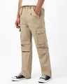 Shop Men's Dusty Beige Straight Fit Cargo Pants-Front