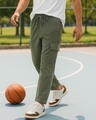 Shop Men's Dusty Olive Green Oversized Cargo Carpenter Pants-Front